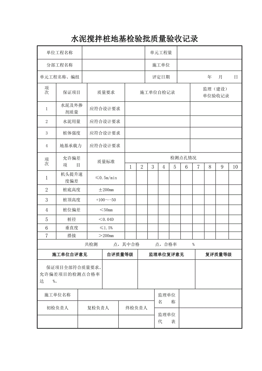 水泥搅拌桩地基检验批质量验收记录_第1页