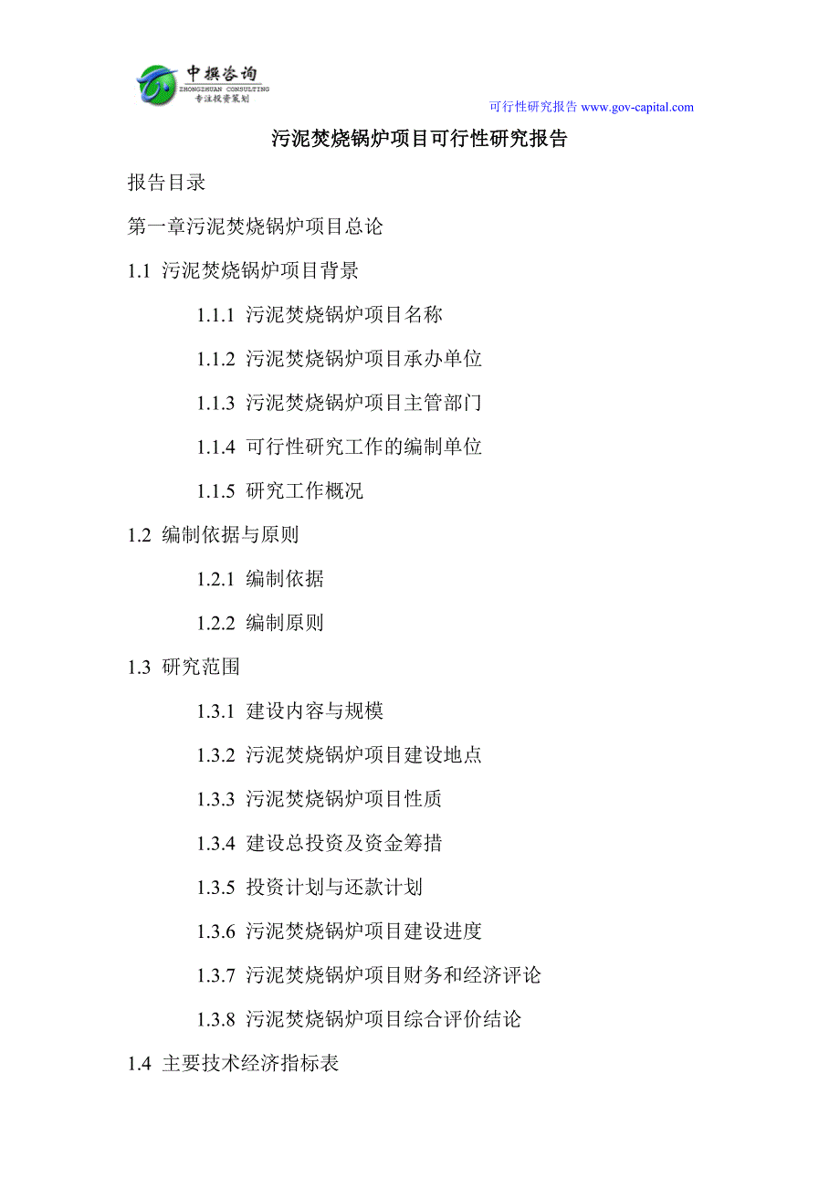 污泥焚烧锅炉项目可行性研究报告_第1页