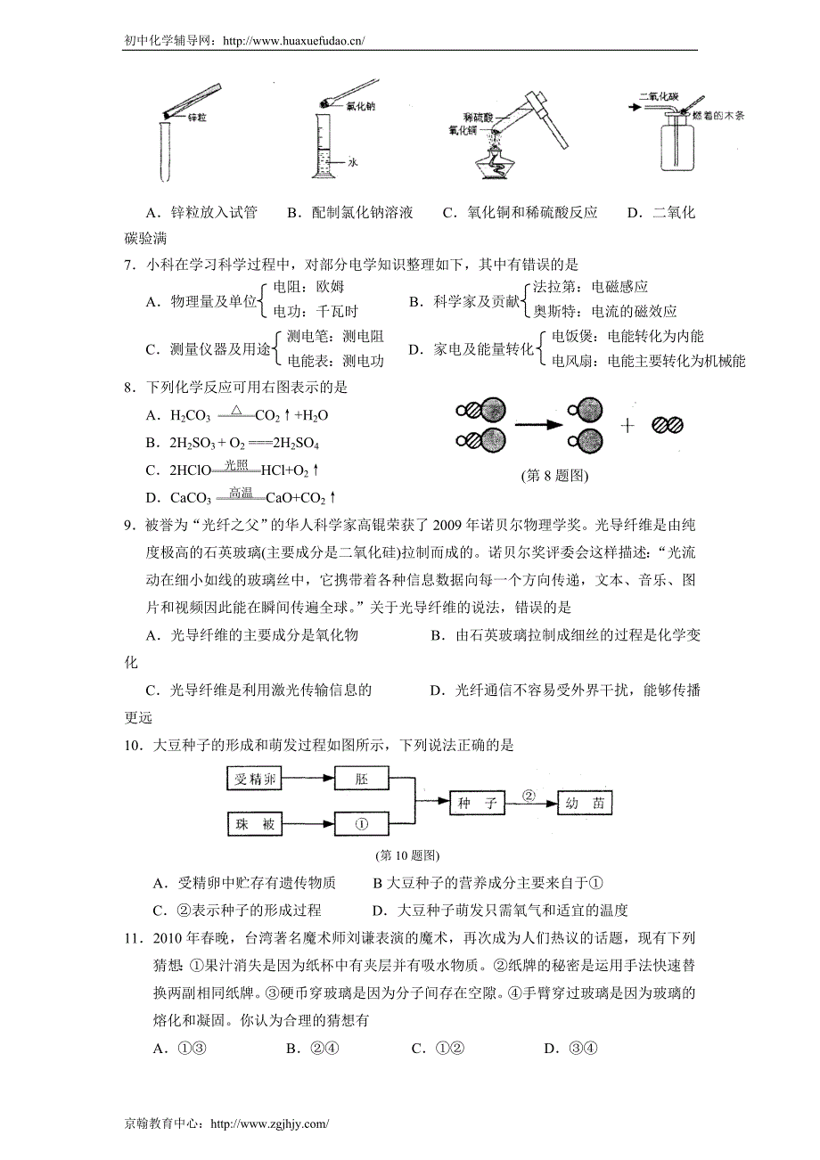 2010年浙江宁波中考科学试卷(答案及考点分析)_第2页