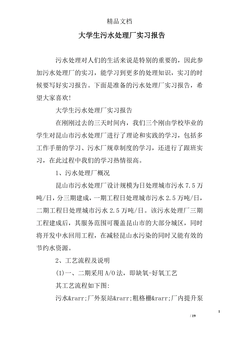 学生污水处理厂实习报告_第1页