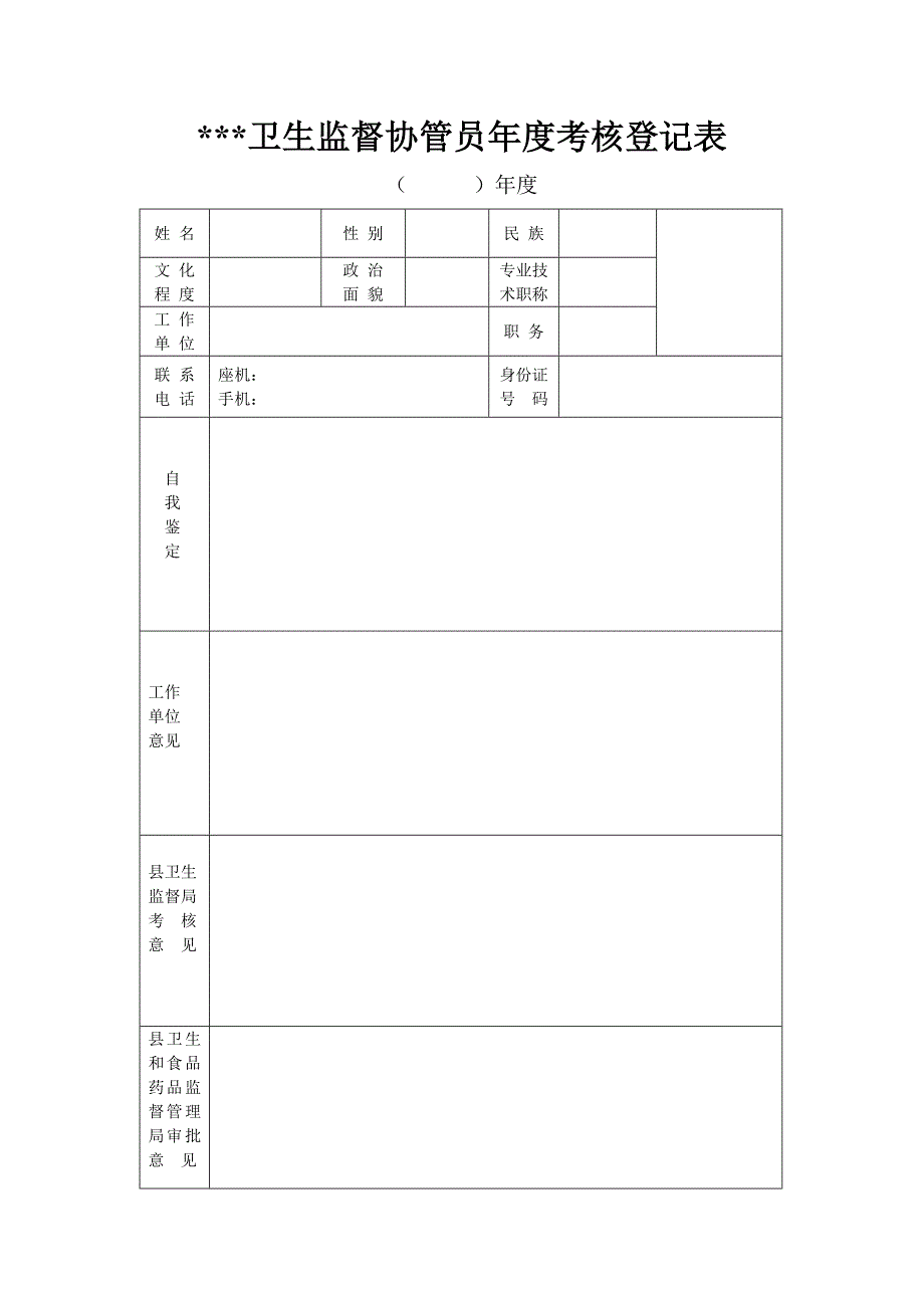 县卫生监督协管员年度考核登记表_第1页