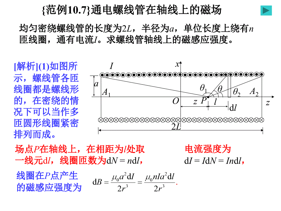 恒磁场之通电螺线管在轴线上的磁场_第1页