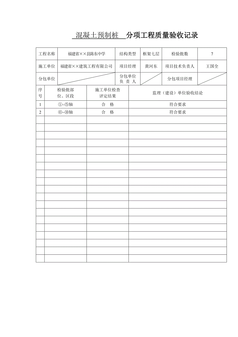 混凝土预制桩  分项工程质量验收记录_第1页