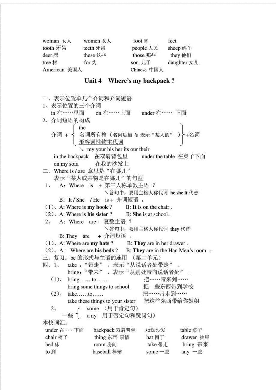 七年级英语上期中知识点总结_第5页