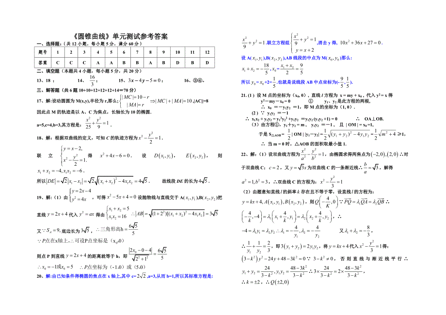 圆锥曲线单元测试(典型试题)(附带答案)_第4页