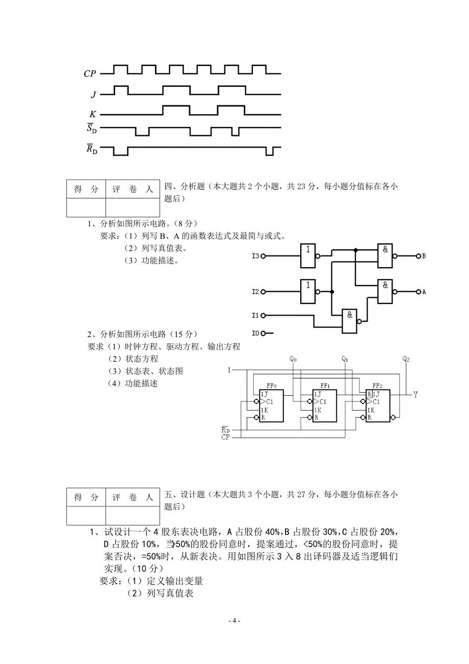 广西大学数字逻辑与逻辑设计课程考试试卷_第4页