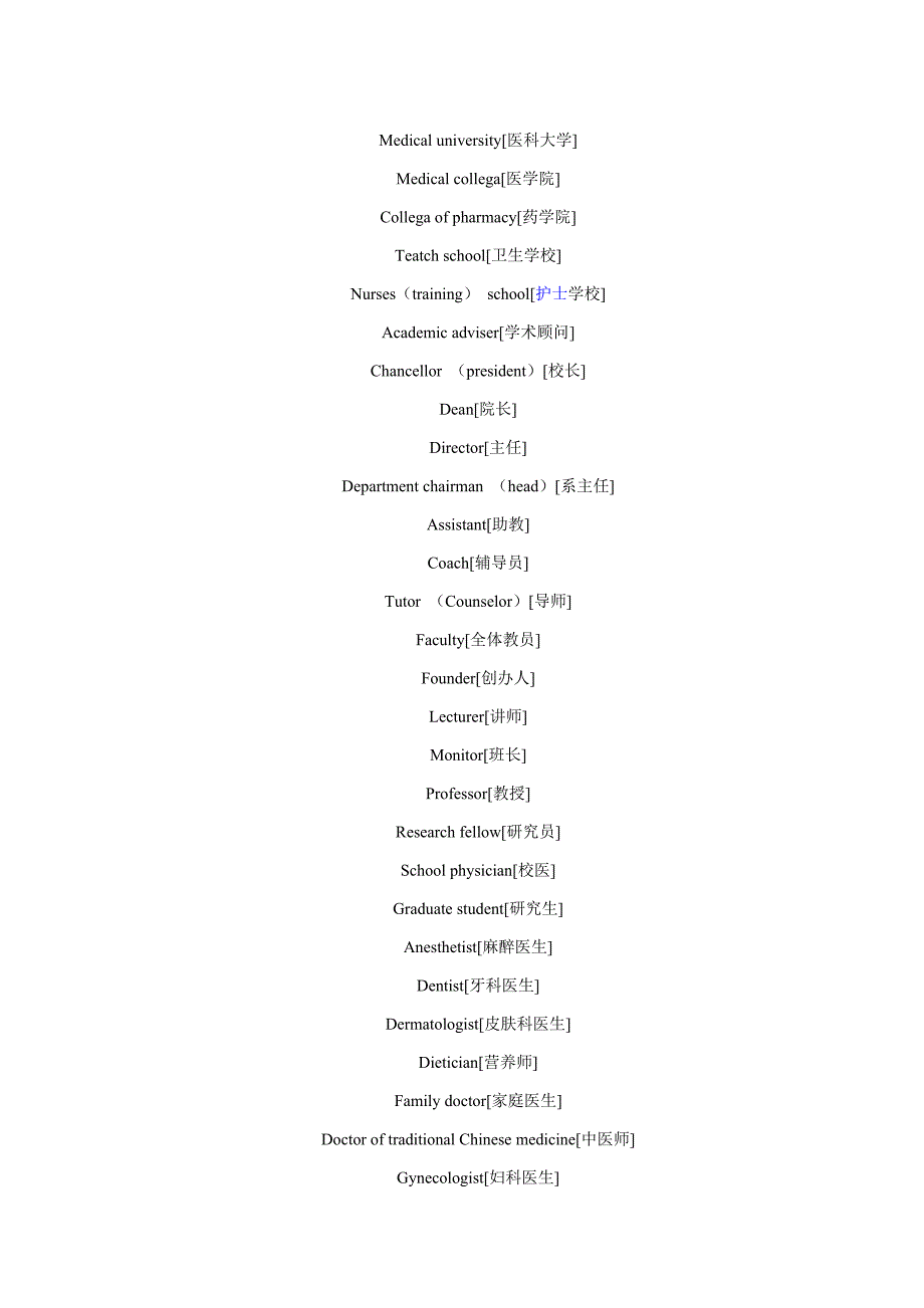 医学院校和医院相关名称英文单词_第1页
