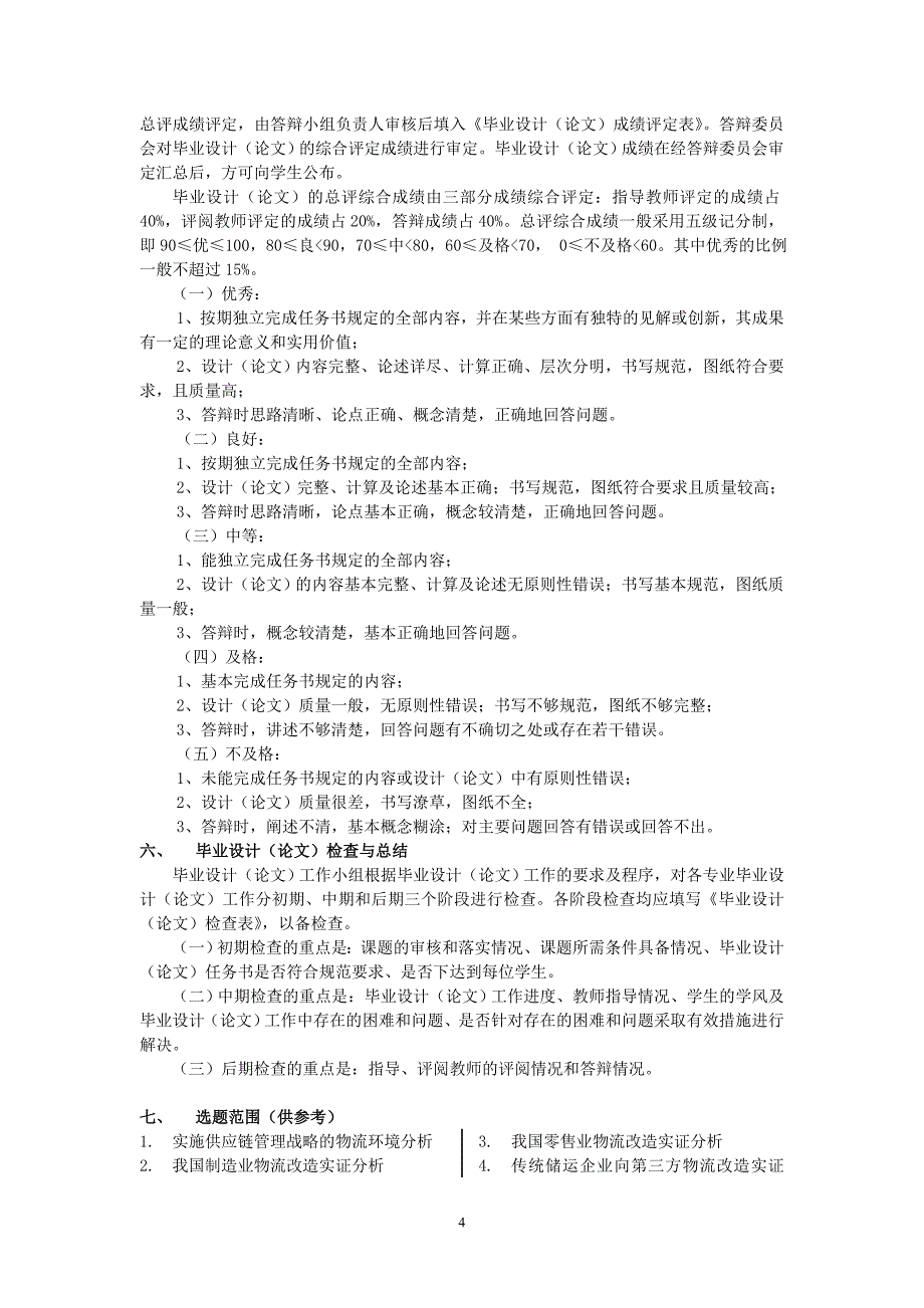 物流管理专业毕业设计(论文)(选题)教学大纲_第4页