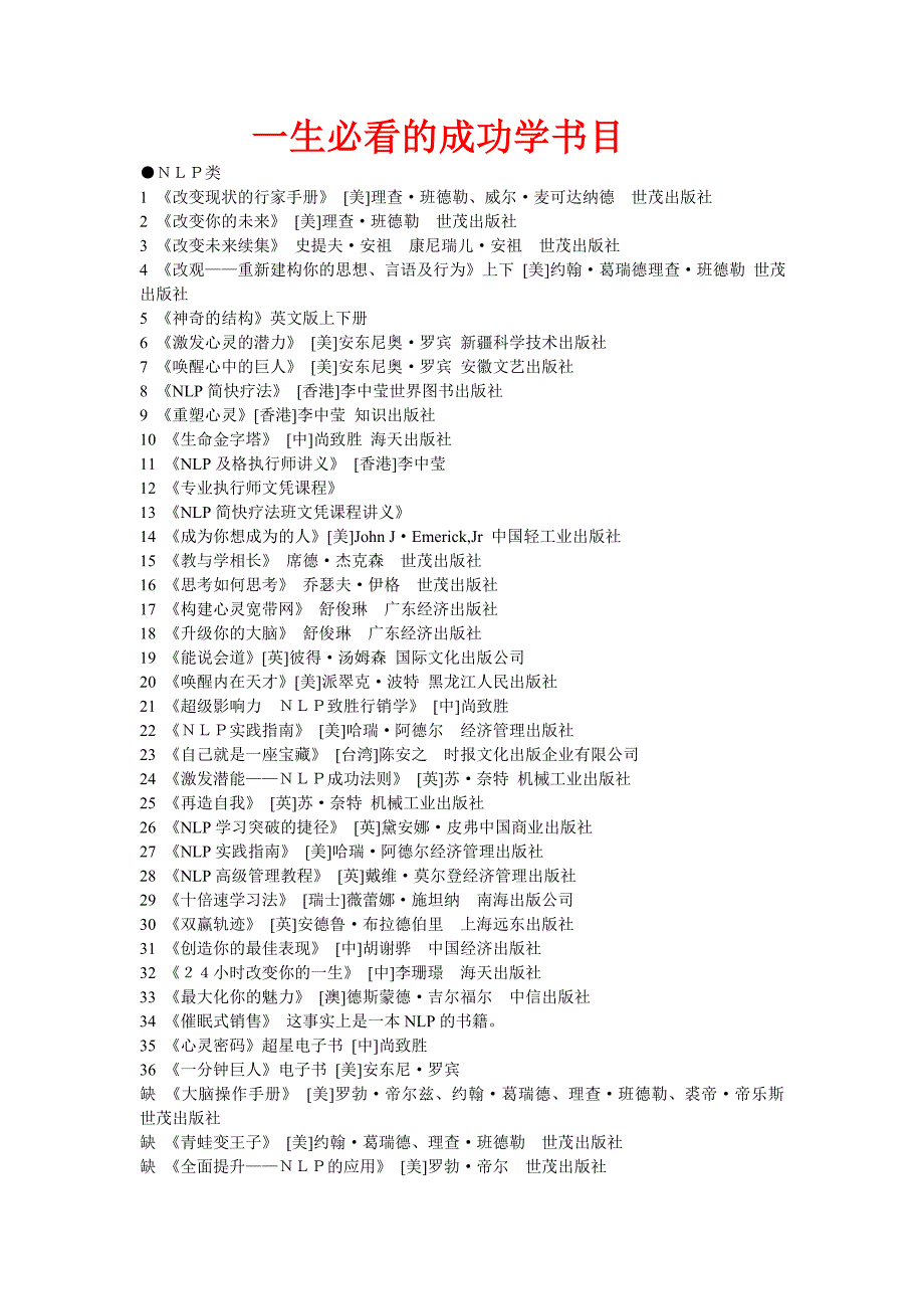 一生必看的成功学书目_第1页