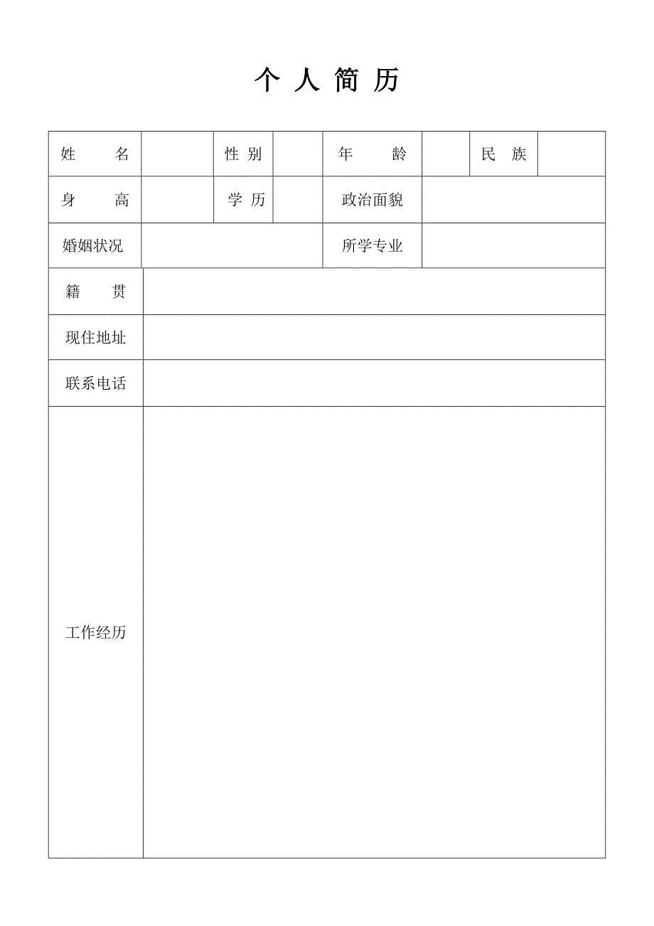 个人空白简历表格7719119_第1页