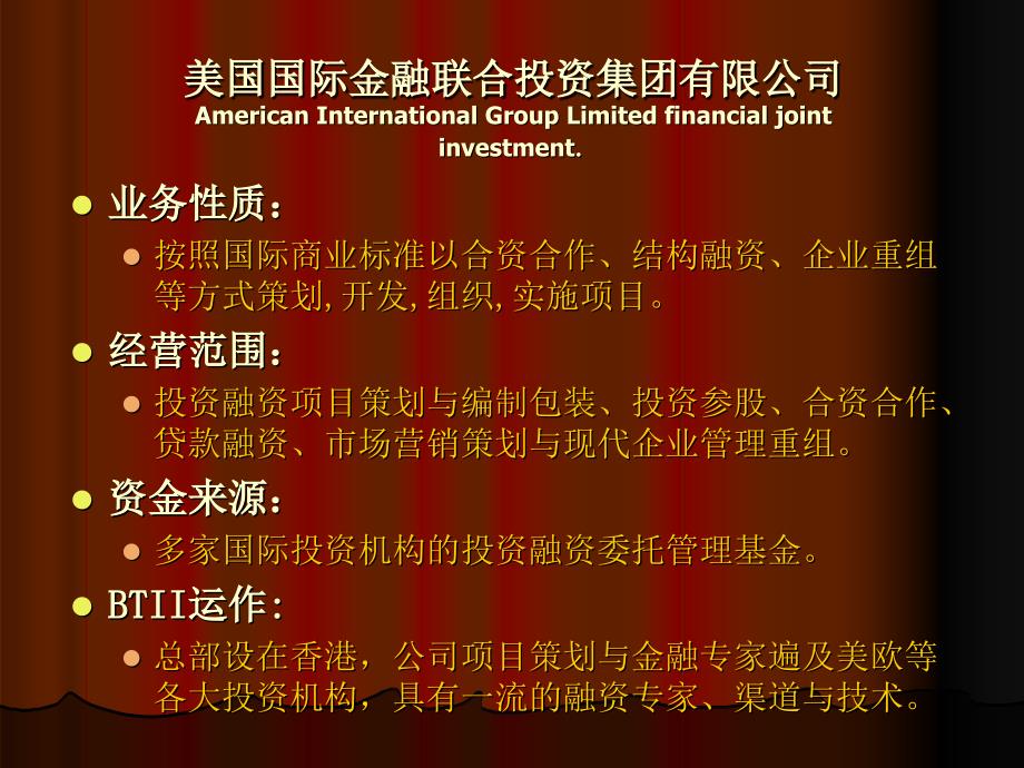 美国国际金融联合投资集团公司与融资项目策划业务介绍_第2页