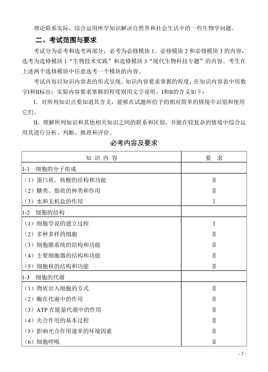 2014年普通高等学校招生全国统一考试理科综合科考试大纲的说明(课程标准实验版)【生物部分】_第3页