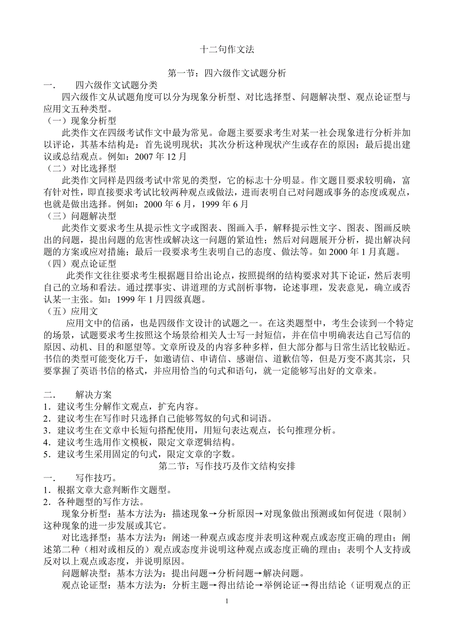 大学英语四六级作文-12句作文模板_第1页