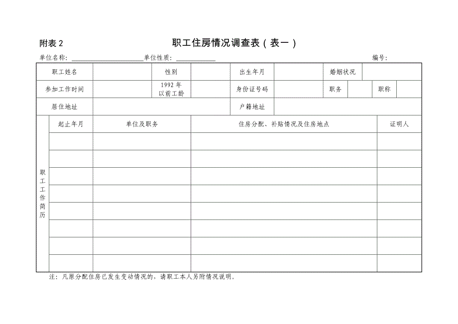 职工住房调查表（表一）_第1页