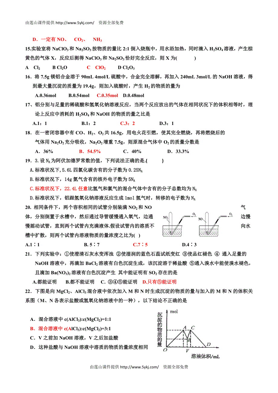 双鸭山一中2013年高一上学期期末化学试题及答案_第3页