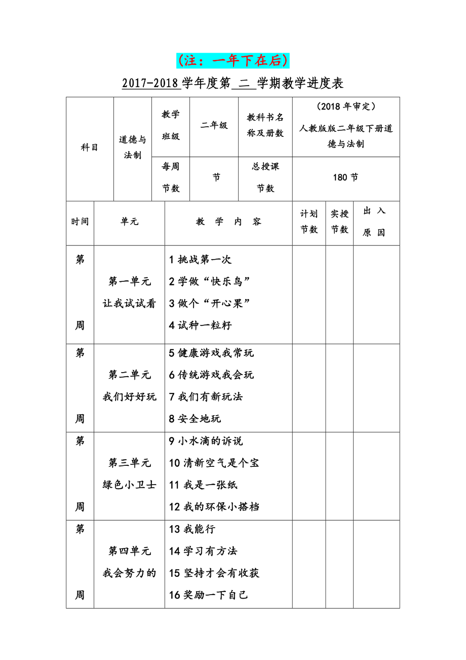 2018年最新审定教案新版人教版二年级下册和一年级下册道德与法治全册教案两套汇编_第2页