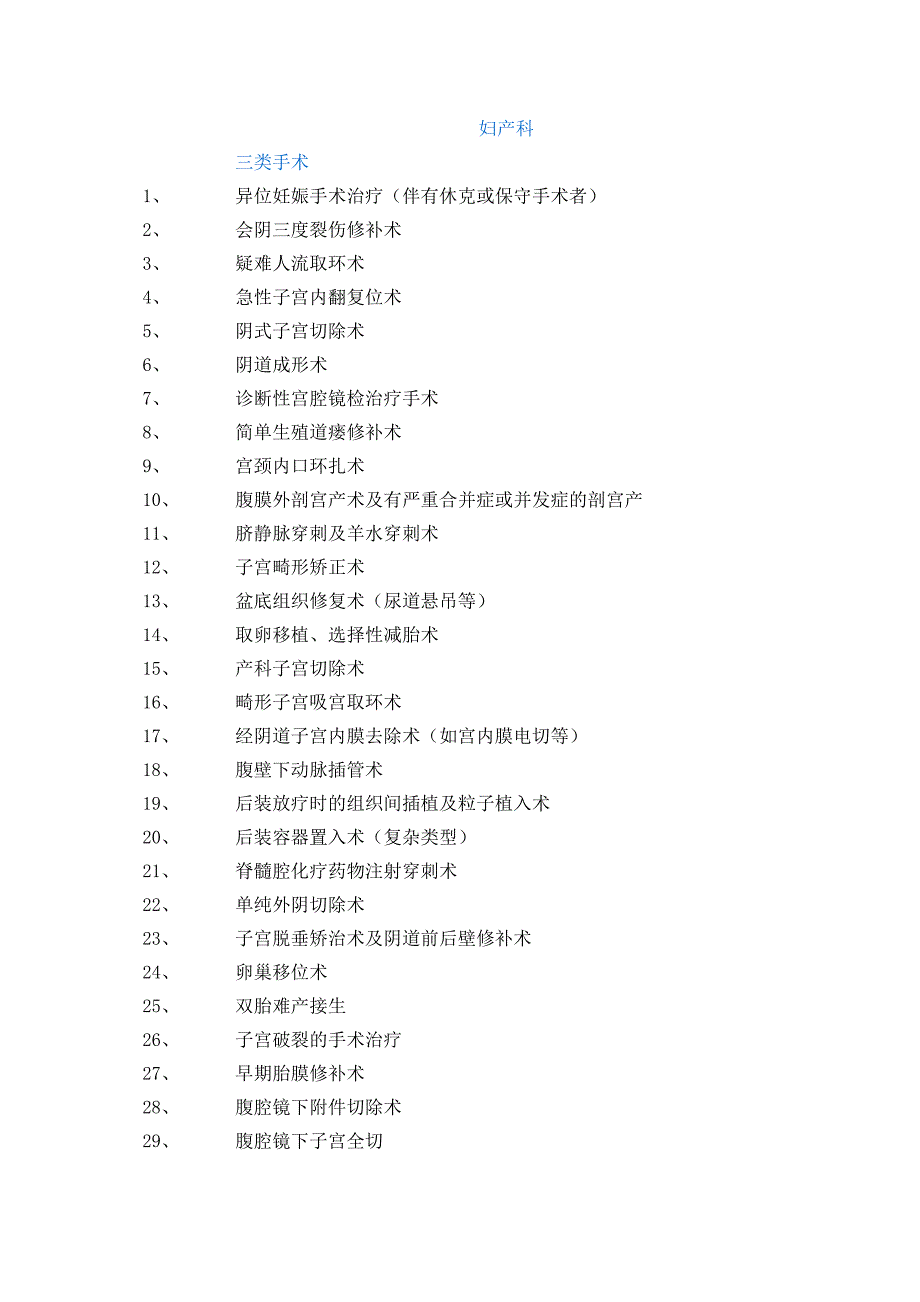 妇产专业三四类手术清单_第1页