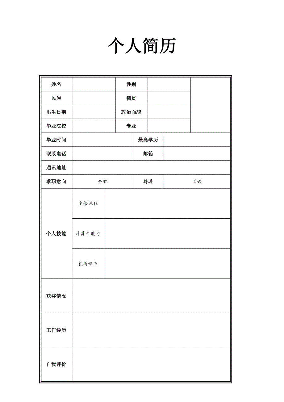 简历空白表格模板_第1页