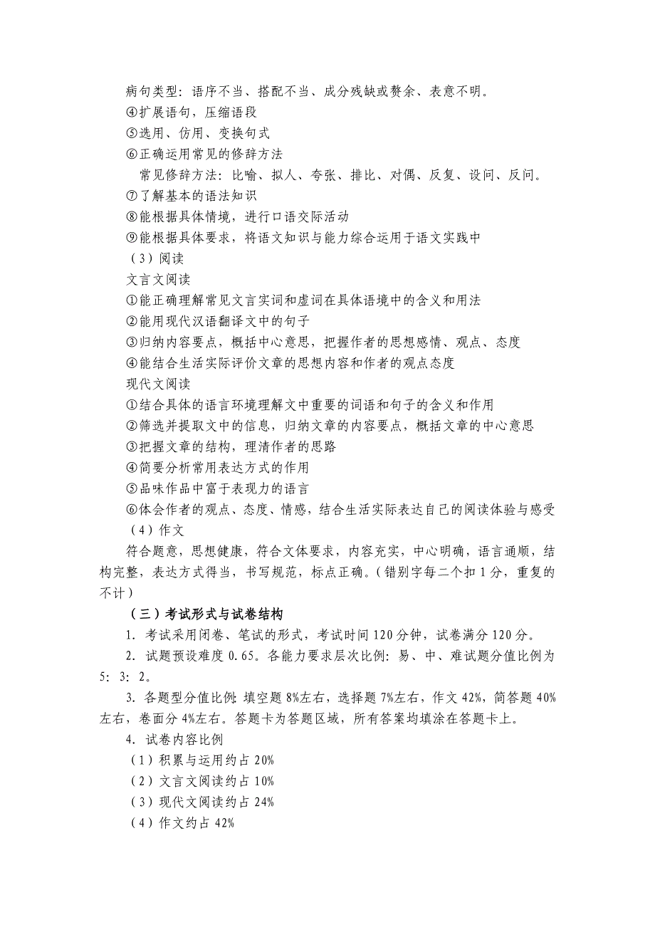 威海市2015年语文初中学业考试内容说明_第2页