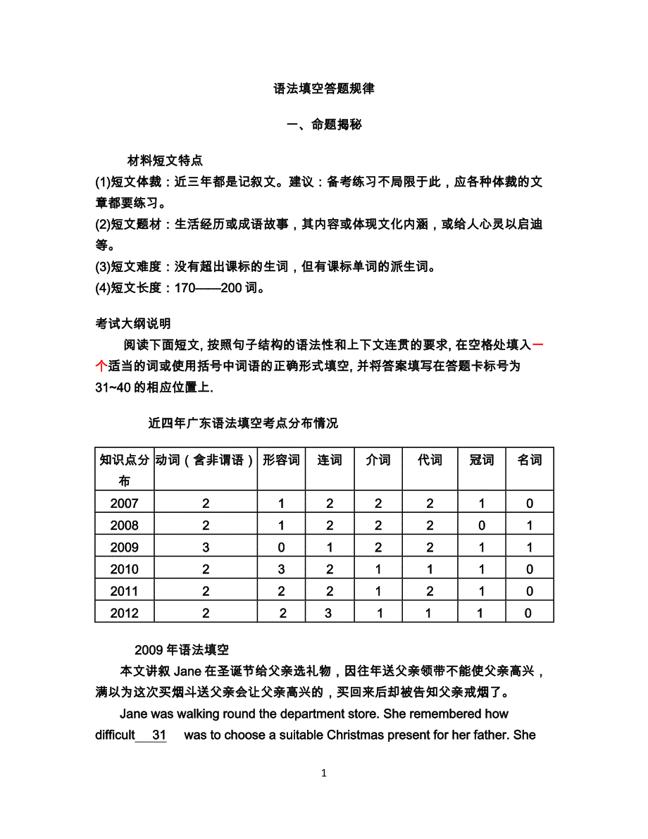 语法填空答题规律探究及2007-2013广东高考语法填空真题及详解_第1页