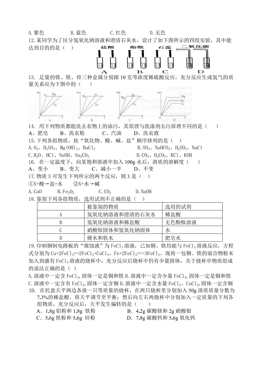 2014春九年级化学第一次月考试题及答案_第2页