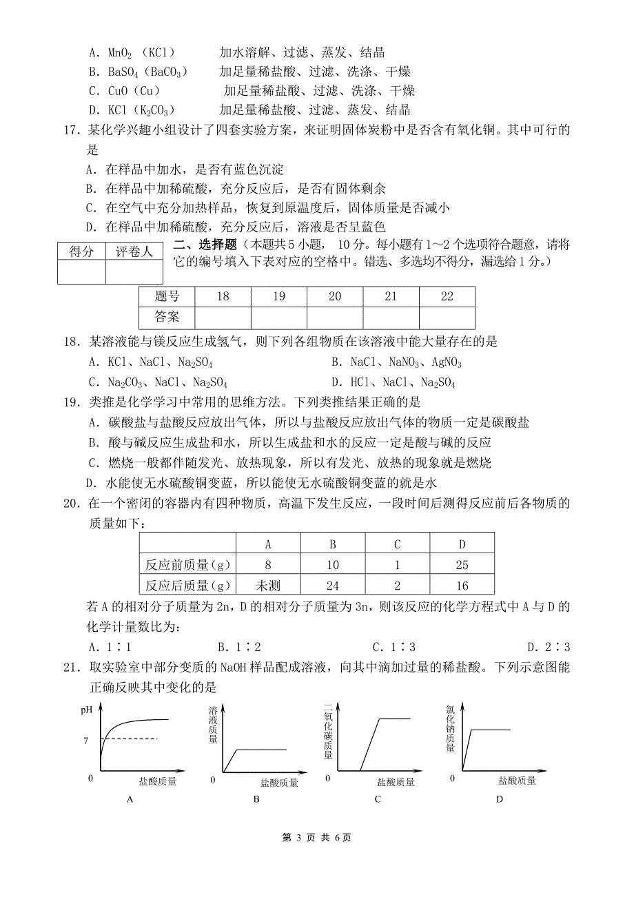 扬州市2005年初中毕业、升学统一考试化学试题_第3页