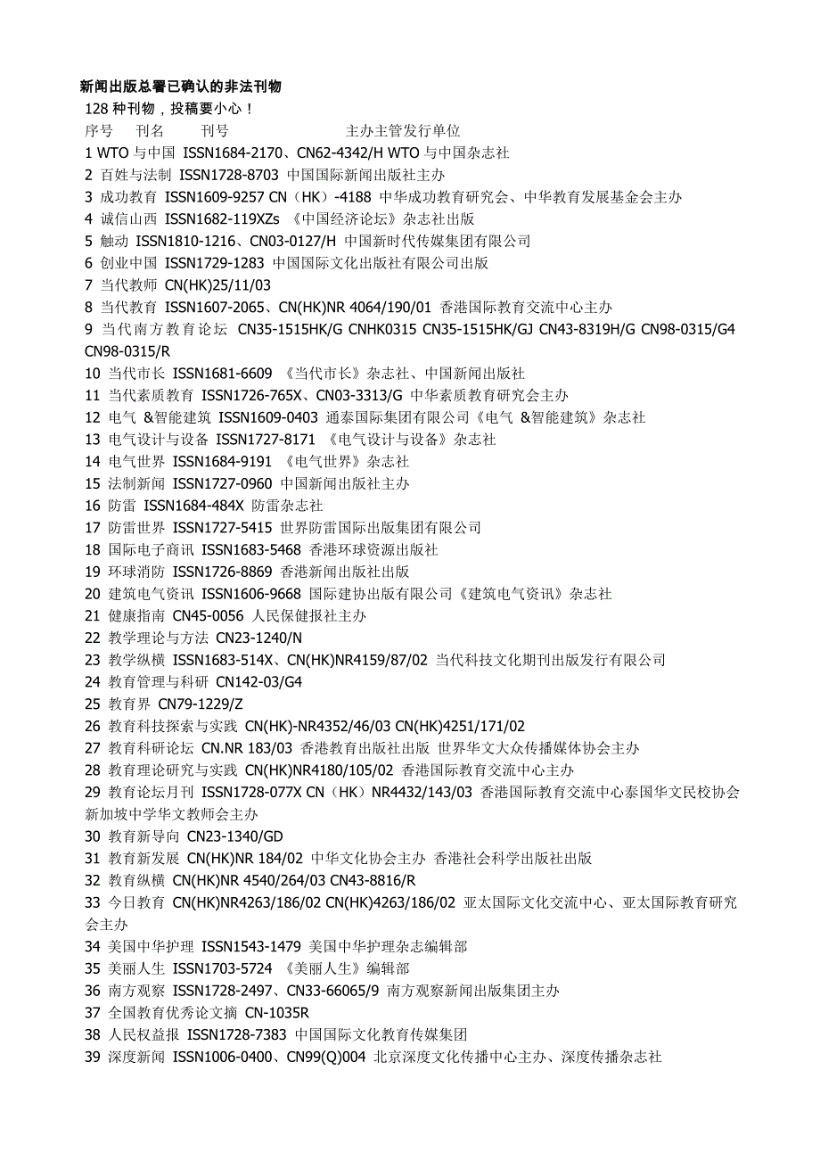 新闻出版总署已确认的非法刊物(128种)_第1页