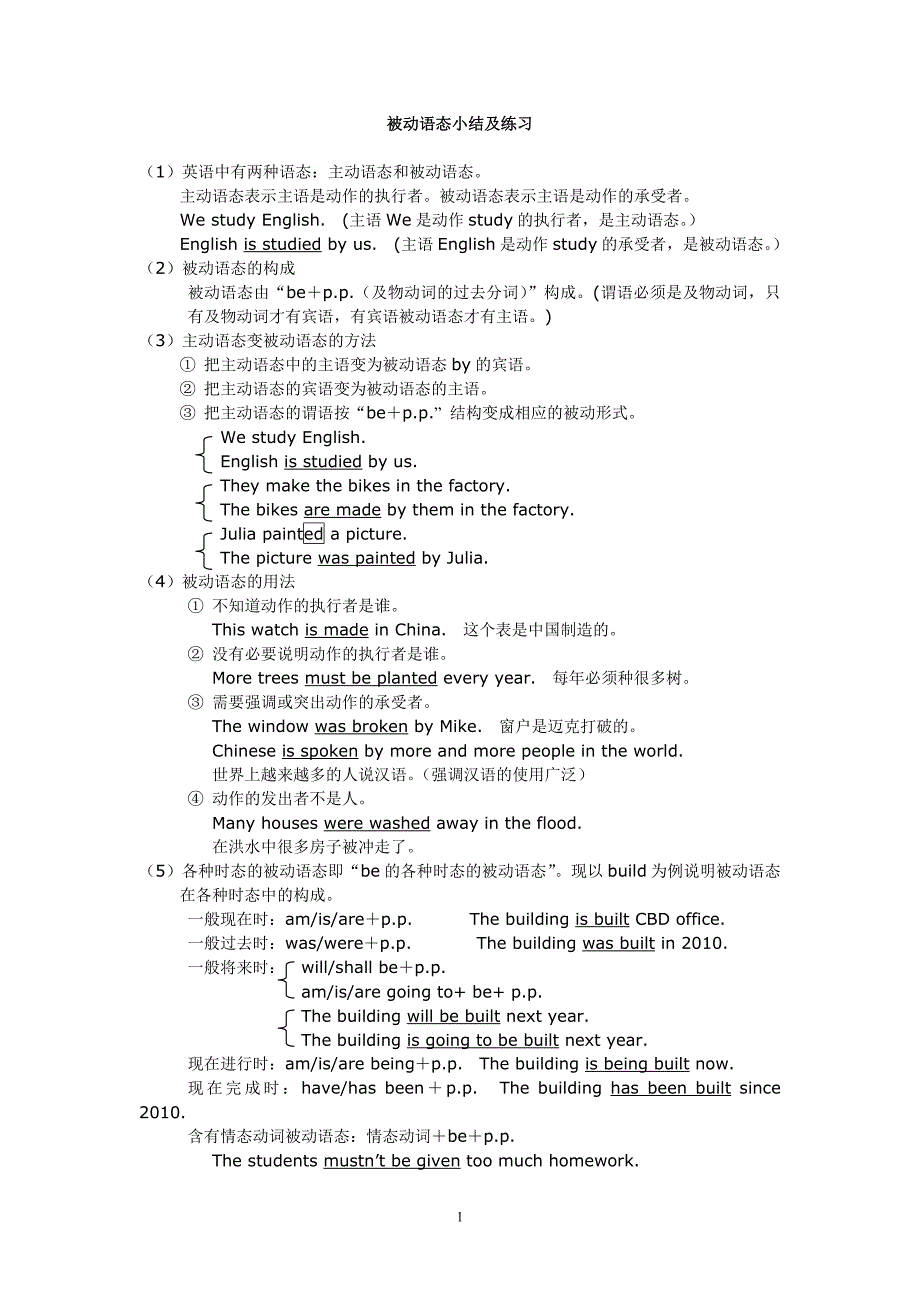 被动语态小结及练习_第1页