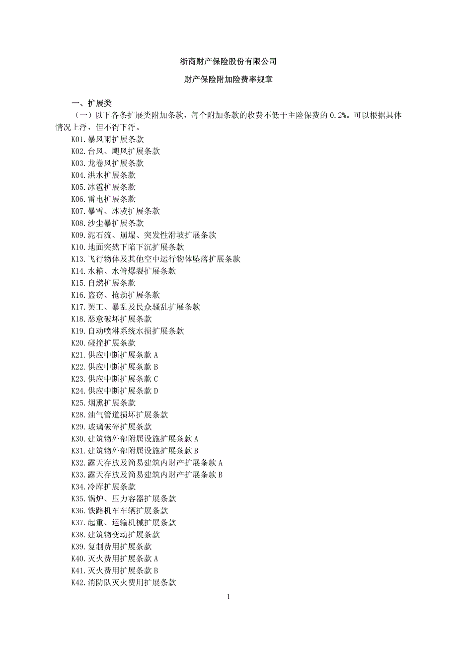浙商保险(备案)[2009]n4号-财产保险附加险条款的费率_第1页
