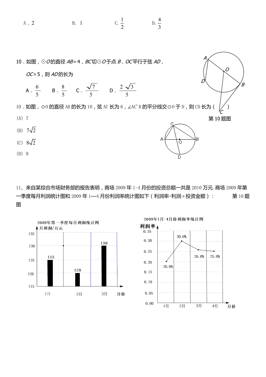 武汉市中考数学3年9次考试试题题型对比——选择题(7-12)_第3页