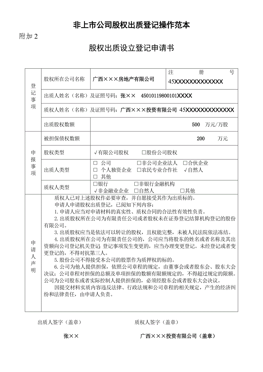 非上市公司股权出质登记操作范本_第1页