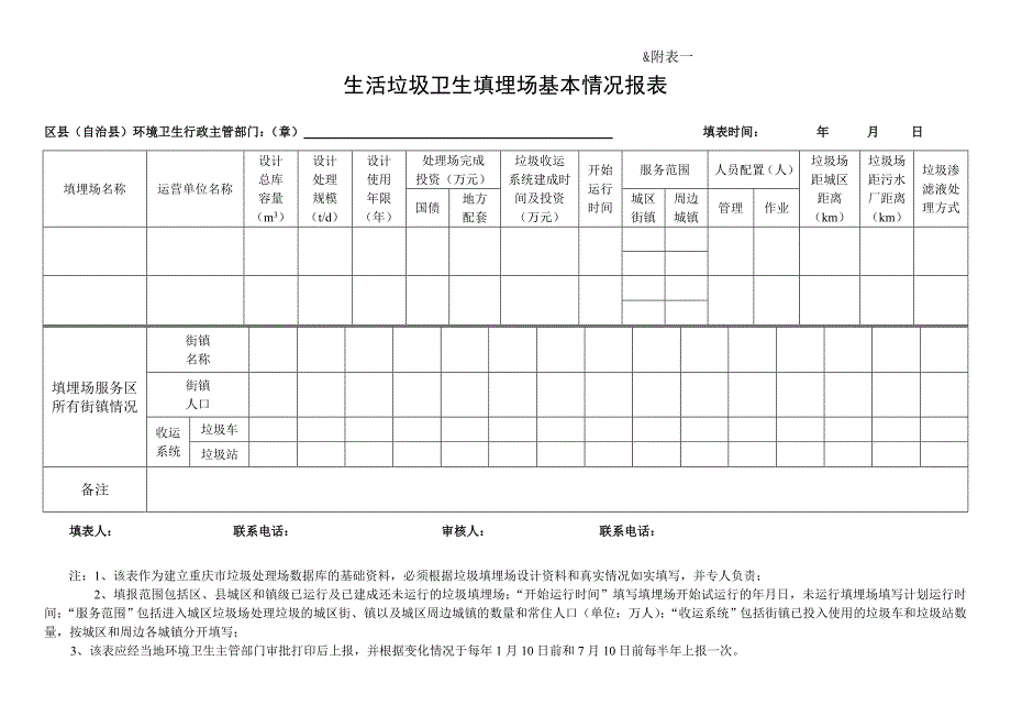 生活垃圾卫生填埋场基本情况报表_第1页