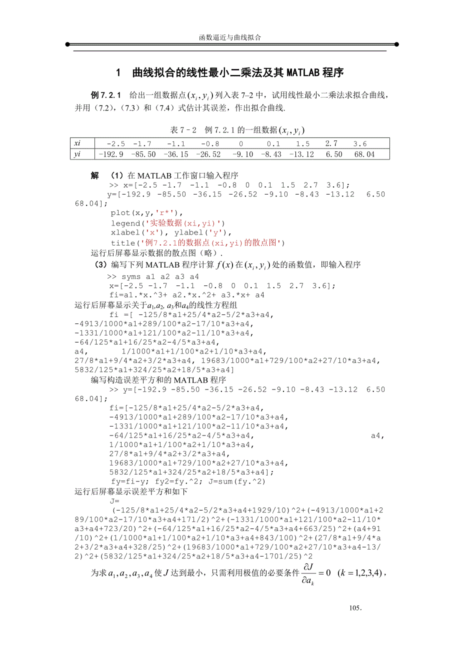 曲线拟合_线性最小二乘法及其MATLAB程序_第1页