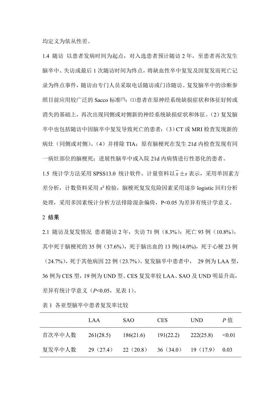 缺血性卒中复发与相关因素分析_第5页