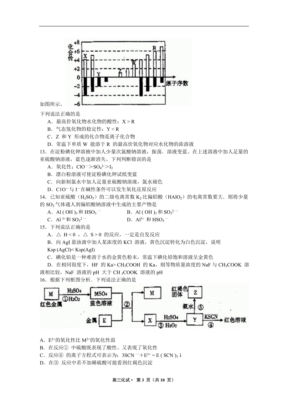 2013_年杭州市第一次高考科目教学质量检测化学试卷及答案(答案更正版)_第3页