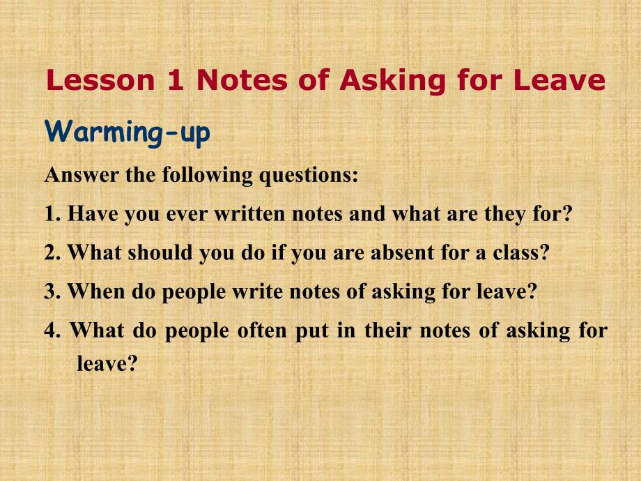 高三英语复习写作指导课件 Lesson 1 Notes of Asking for Leave_第2页