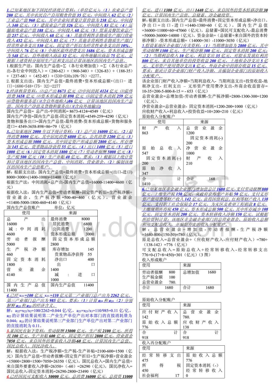 电大国民经济核算期末总复习资料总计算小抄版共页可直接打印精品资料_第1页