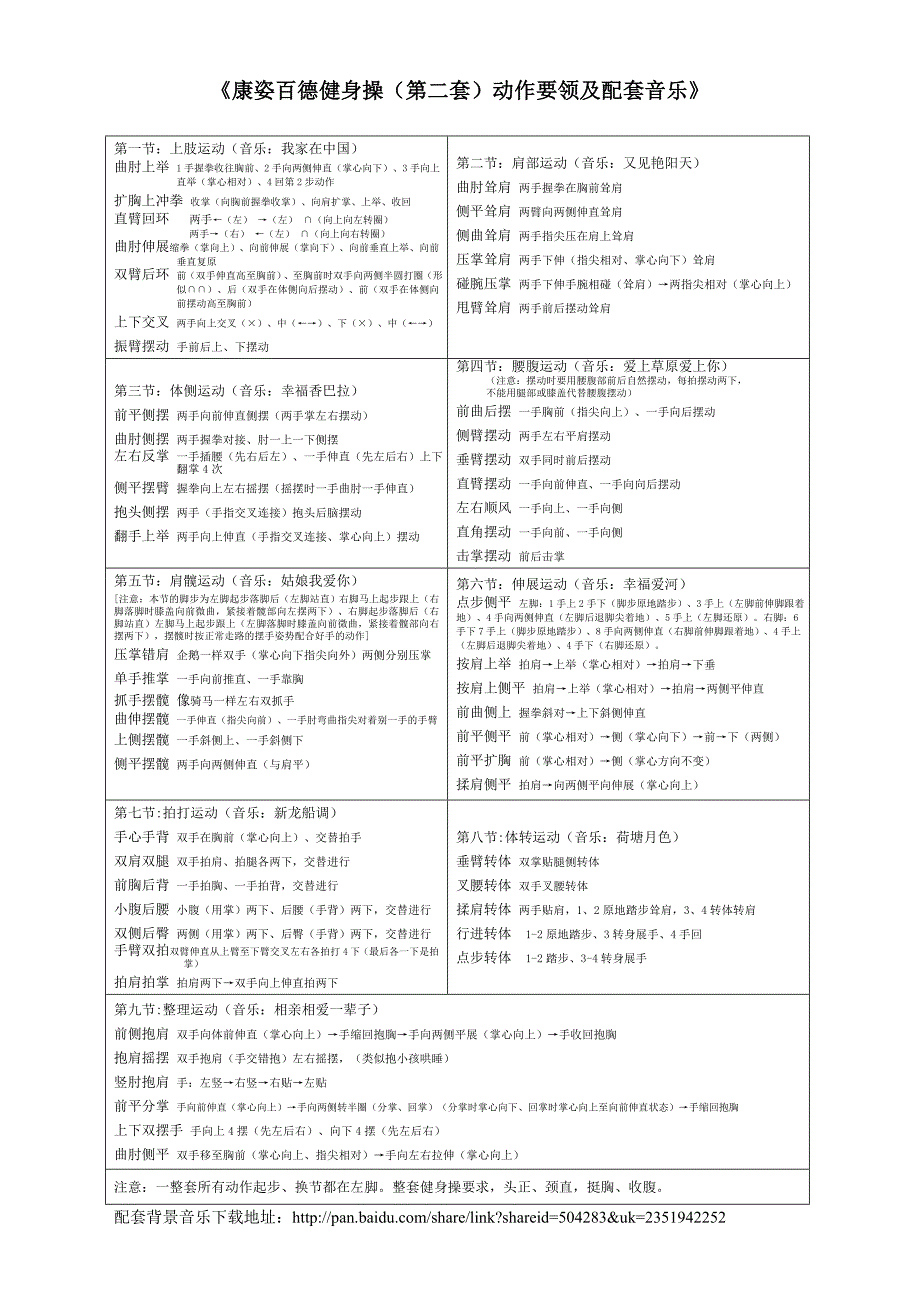康姿百德健身操(第二套)动作要领及配套音乐_第1页