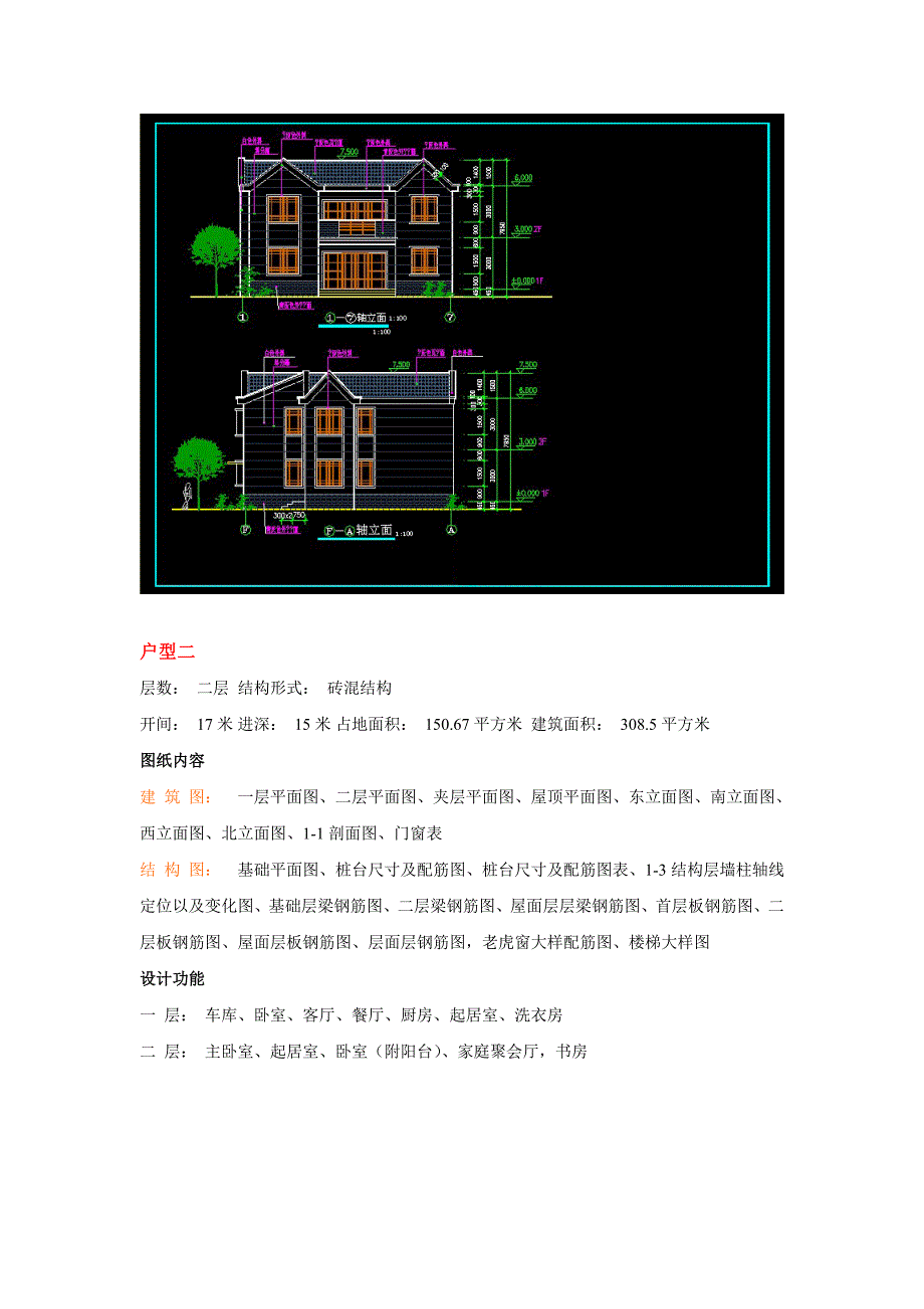 农村两层简洁实用带庭院别墅户型图_第3页