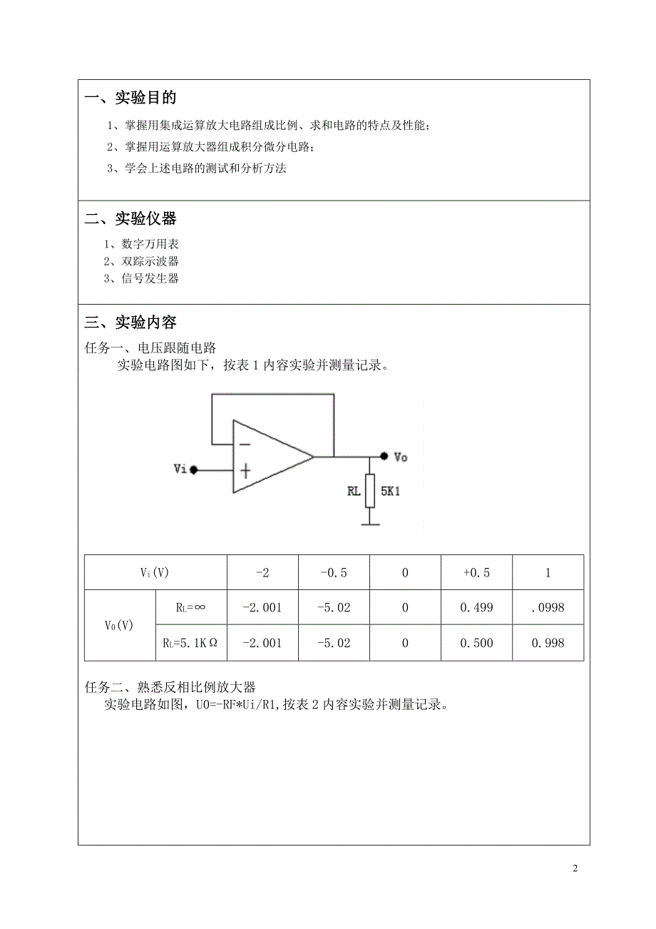 实验四_比例、求和、积分、微分电路_2_第2页