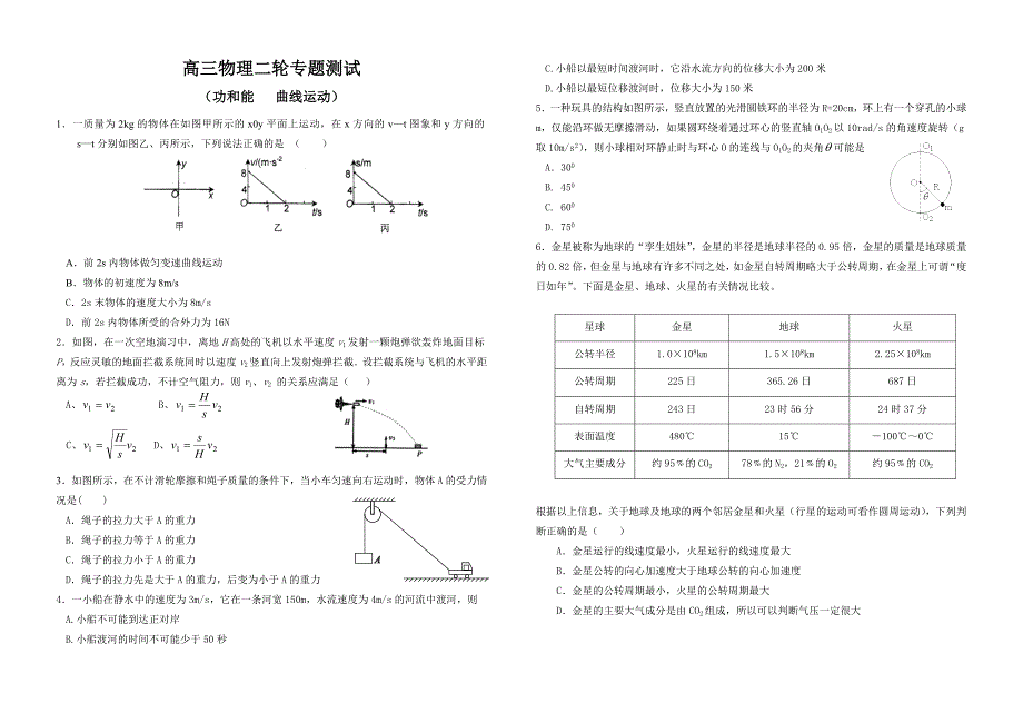 功和能曲线运动专题三四测试_第1页