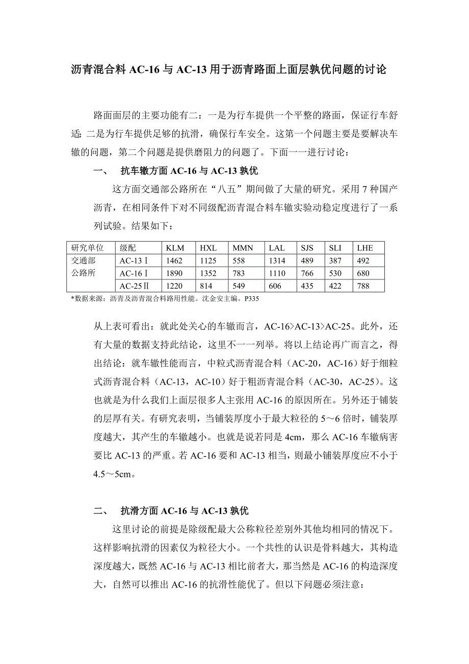 沥青混合料ac-16与ac-13用于沥青路面上面层孰优问题的讨论_第1页
