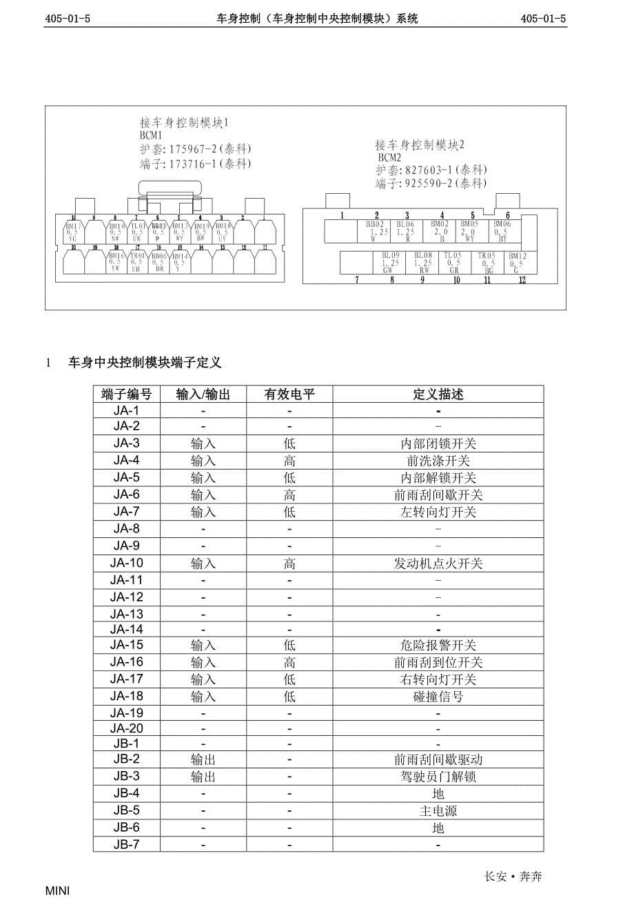 长安奔奔MINI车身控制模块（BCM）系统维修手册_第5页