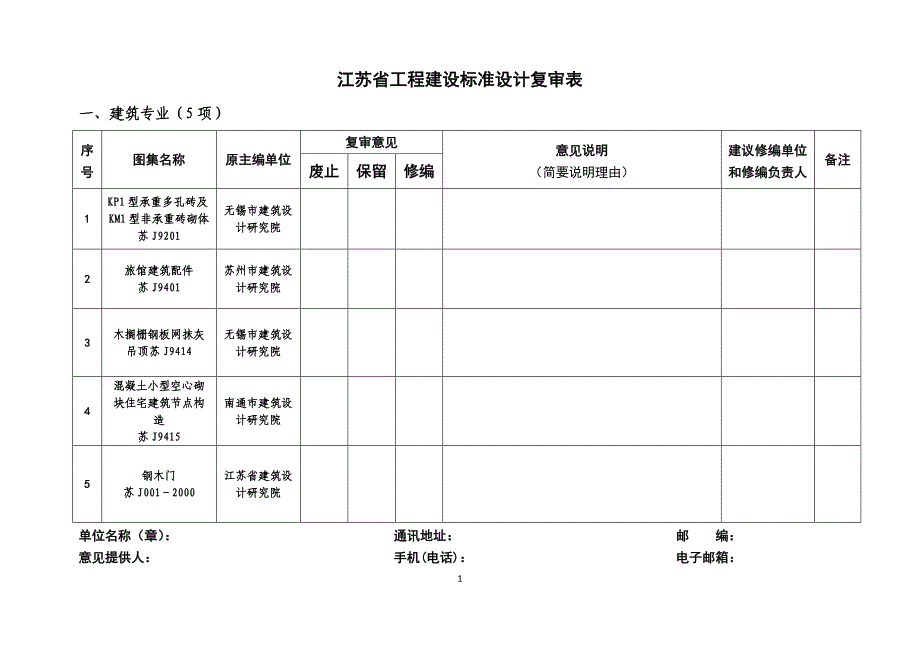 江苏省工程建设标准设计复审表_第1页