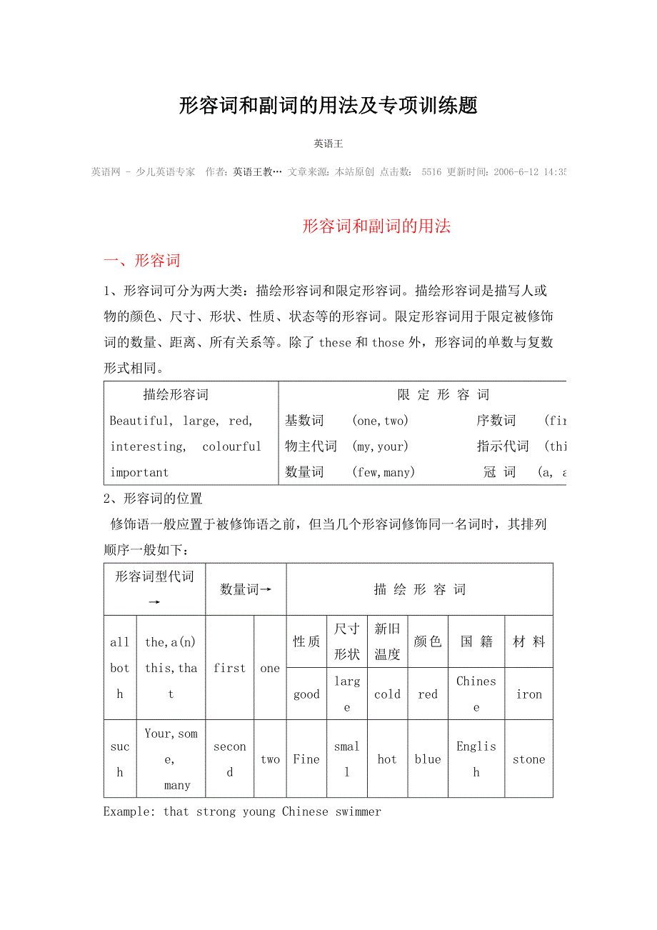 形容词和副词的用法及专项训练题_第1页