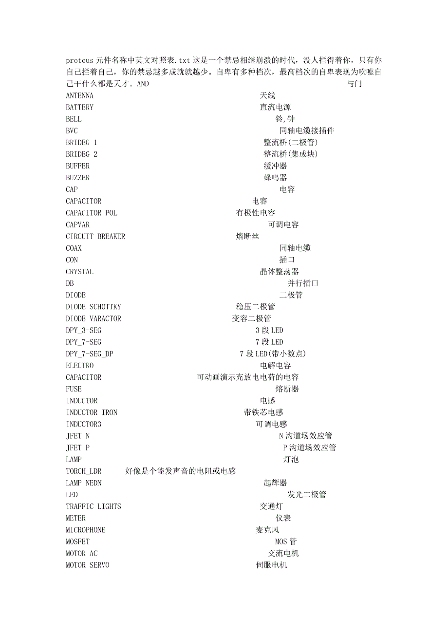 proteus元件名称中英文对照表_第1页