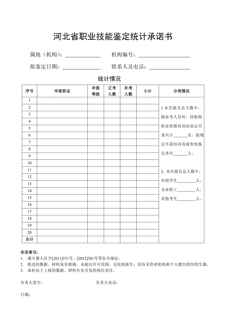 河北省职业技能鉴定统计承诺书_第1页