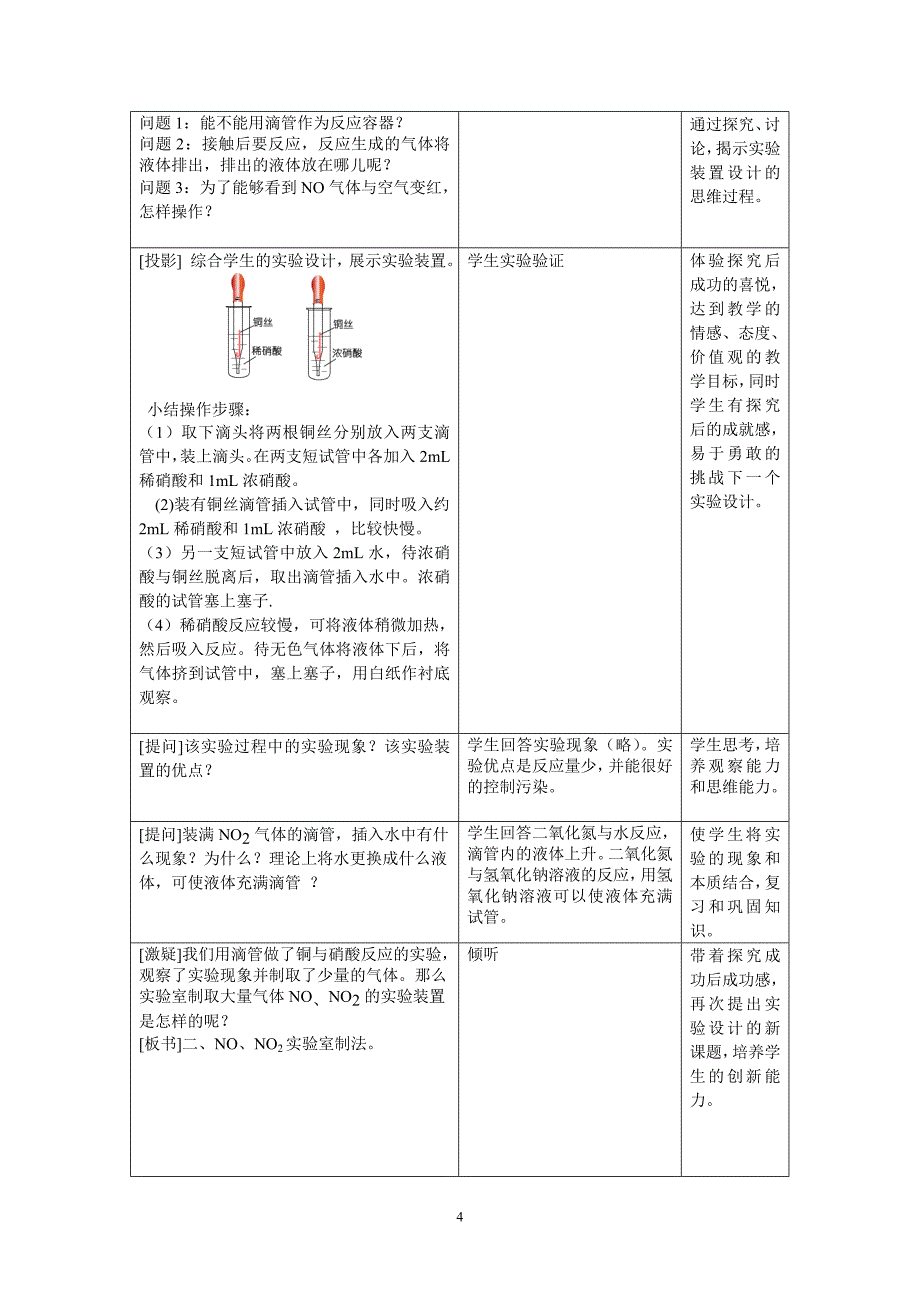 《铜与硝酸反应的装置设计》教学设计_第4页