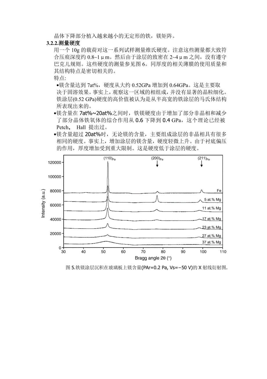 磁控溅射铁镁镀层的结构与力学性能关系_第5页