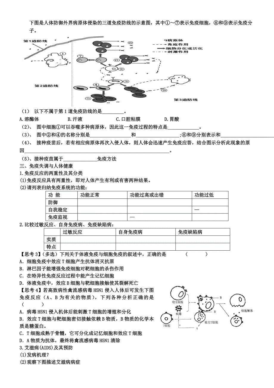 免疫调节复习教学案_第4页